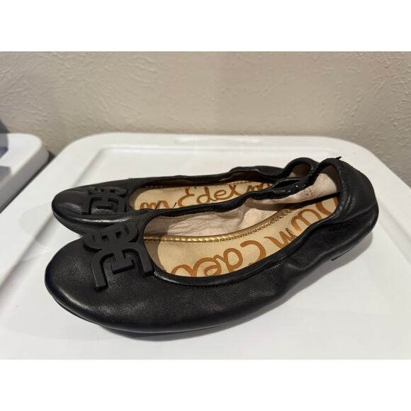 Sam Edelman Florence Logo Black Leather Ballet Flats 7.5 - Picture 7 of 7